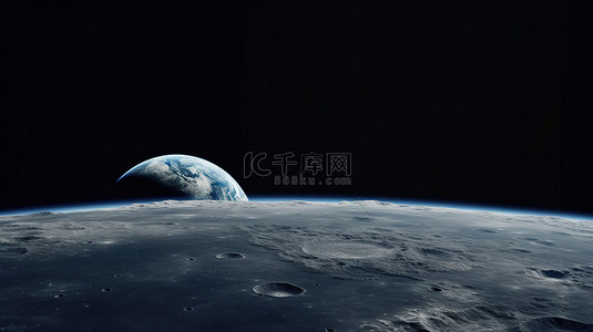 宇宙星球外太空背景图片_NASA 提供的元素描绘了从月球表面观看地球的 3D 插图