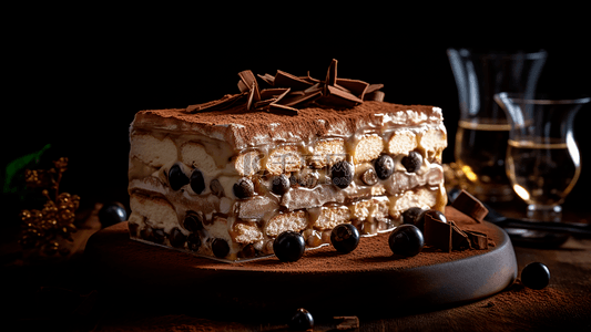 水果创意造型背景图片_提拉米苏水果巧克力奶油蛋糕甜品广告背景