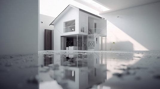 建站优势背景图片_房地产投资概念当代房屋 3D 渲染站在空地板背景上