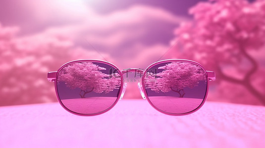 粉红色风景中呈现的抽象太阳镜夏季概念