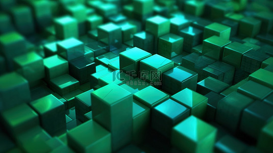 绿色 3D 像素化模板，具有抽象方形设计，非常适合游戏背景