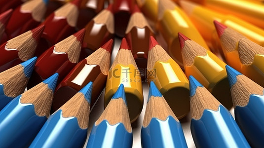 彩色铅笔的充满活力的 3D 渲染