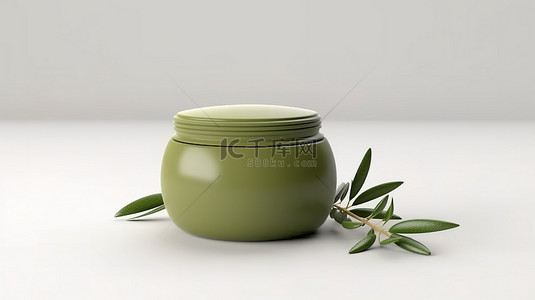 洗橄榄背景图片_白色背景橄榄化妆品罐的模型，带盖子，非常适合面霜和凝胶 3D 渲染
