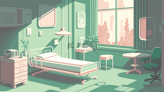 医院的背景背景图片_病房绿色插画背景