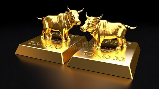 金光闪闪背景背景图片_一堆金条的 3d 渲染，其中有两条带牛生肖符号的金条