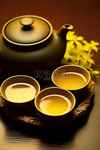 工艺背景图片_桌上三杯黄茶