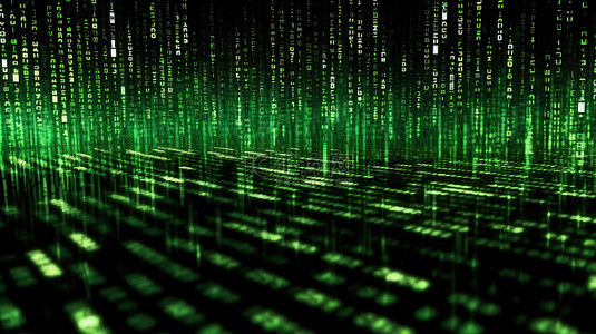 代码背景图片_绿色背景的数字矩阵编码或黑客概念中随机数流的 3D 渲染