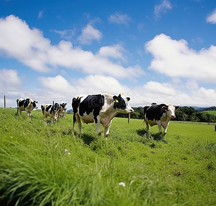 牧场奶牛背景图片_阳光明媚的日子里，一群牛在草地上
