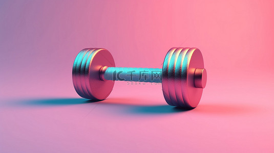 蓝色背景上双色调粉色铁哑铃重量 3D 渲染健身概念
