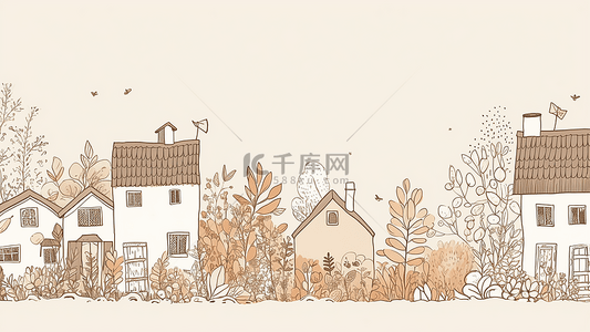 卡通线条简约装饰背景图片_卡通房子简约插画背景