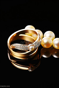 黄金珍珠结婚戒指
