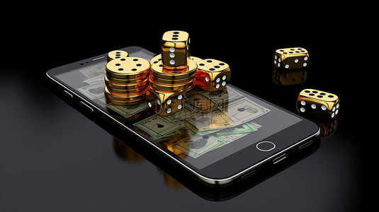 骰子背景背景图片_网上赌场概念 3d 智能手机与硬币和骰子
