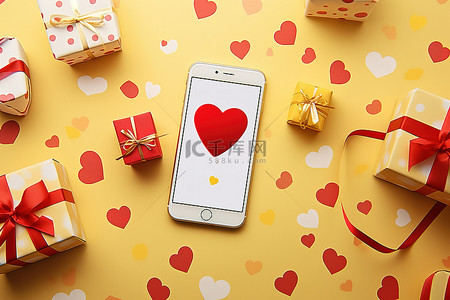 礼物盒子图片背景图片_显示情人节礼物和电话的图片
