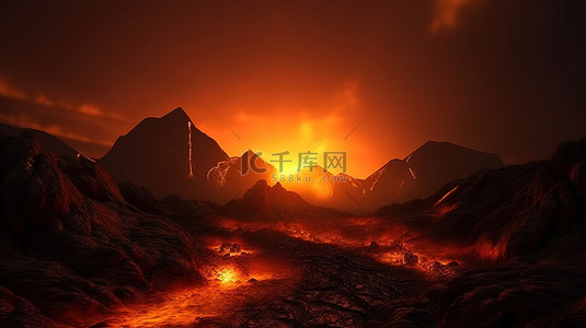 山上壮观的日落令人惊叹的 3D 渲染背景