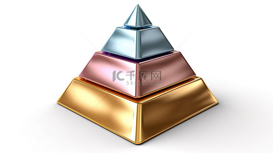 金属背景图片_白色背景下带有金属涂料的金字塔的 3D 渲染