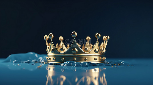 金子背景图片_胜利的蓝色背景上豪华王子皇冠的 3d 渲染