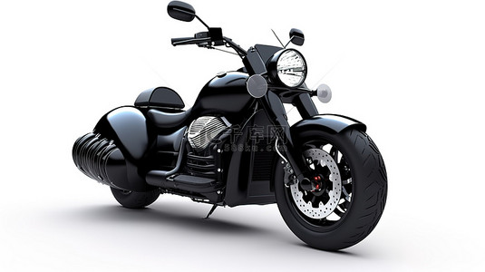 专为城市运动设计的 2 座黑色摩托车，采用干净的白色背景 3D 渲染