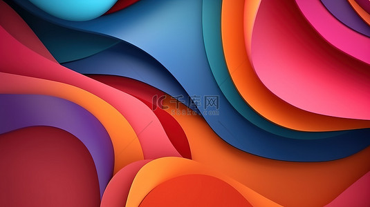 封面背景图片_抽象 3D 纸艺术风格五彩形状从纸背景上剪下来用于商业传单