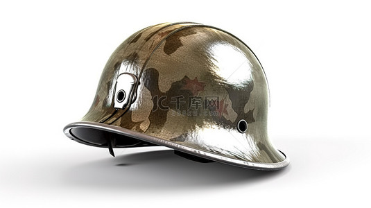 军装背景背景图片_白色隔离背景 3d 渲染中的老式军用头盔