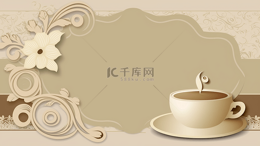 欧式咖啡背景图片_奶茶杯扁平花纹边框
