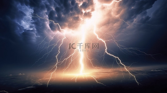 闪电雷背景图片_壮观的 3D 闪电照明和雷暴