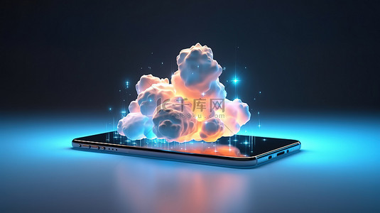 技术交流背景图片_智能手机和云的 3D 渲染，用于无缝技术网络