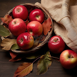 感恩背景图片_苹果叶子和木桌上的叶子