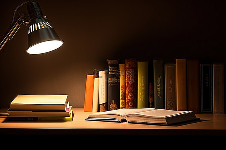 书背景图片_空桌子上的灯旁边的书