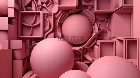 名片和网站横幅背景与 3d 渲染中的粉红色几何抽象形状
