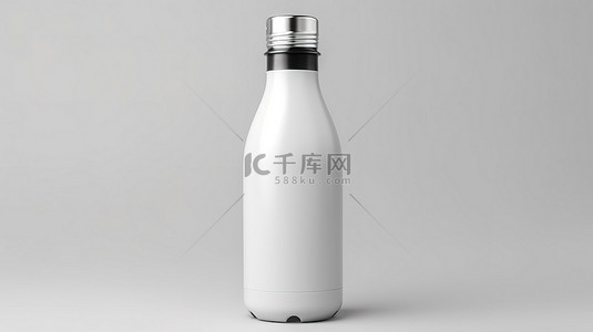 包水饮背景图片_带有时尚金属盖模型的白色瓶子的 3D 渲染