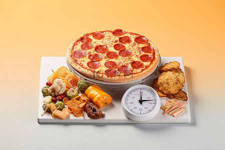 标尺ui背景图片_披萨是饮食标尺之上的