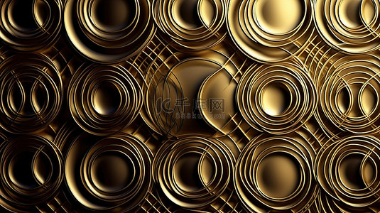 金色圆环背景图片_无缝金色圆环图案墙设计奢华现代的 3D 渲染