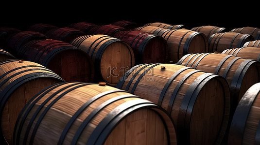 创意软木塞桌子背景图片_用于储存葡萄酒和其他酒精饮料的木桶的 3D 渲染