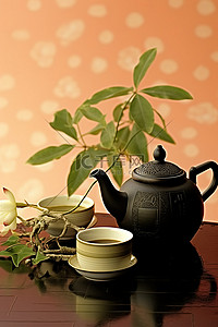人物礼仪背景图片_一个茶壶和一朵莲花的植物