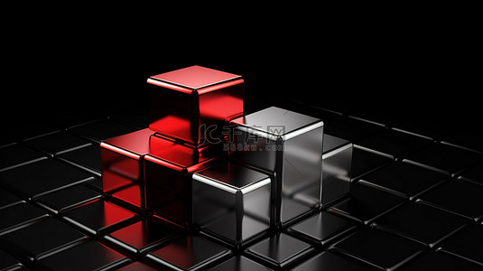 黑色拼色背景图片_方形形成银色立方体和红色立方体在黑色背景上的 3D 渲染