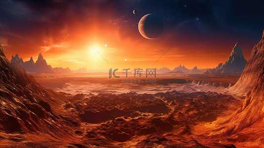 高清壁纸背景图片_神秘星球谷上空的壮丽日落 3d 渲染背景