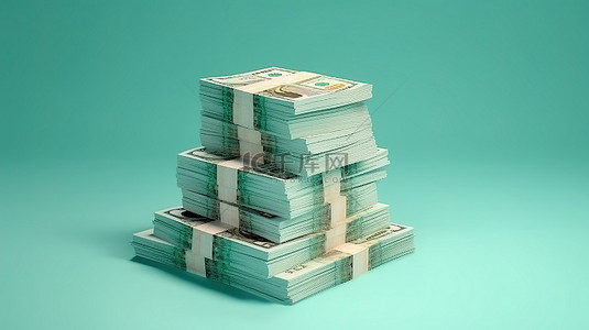 3D 渲染背景与代表投资利润和现金流概念的钞票束