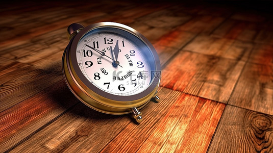 海报木质背景背景图片_具有复古木质背景和计时器的时钟字的 3D 渲染