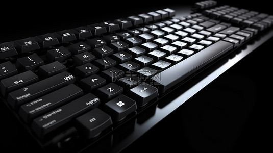 黑色互联网科技背景图片_具有翻译键的黑色键盘的商业和技术 3D 渲染的概念背景