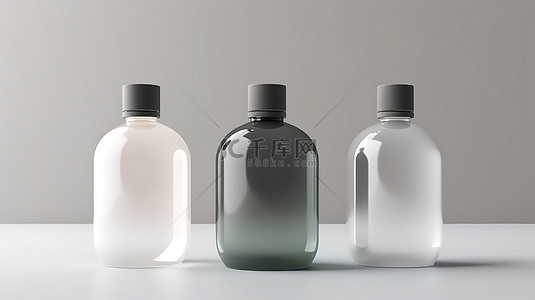 护肤模板 3D 插图，以空白瓶模型为特色