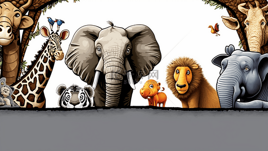 卡通可爱插画动物背景图片_动物大象狮子插画背景