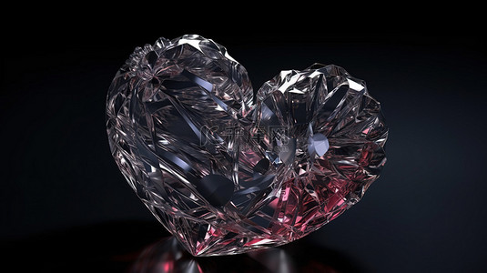 爱心和破碎的爱心背景图片_深色背景下 3D 渲染中的水晶心