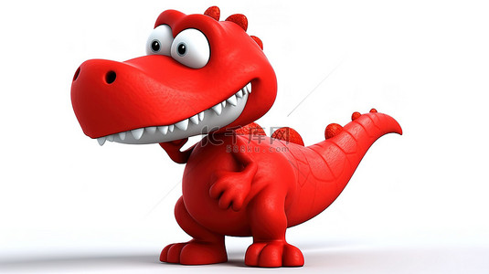 霸王龙可爱背景图片_可爱的 3D 红色恐龙抱着一颗充满魅力和幽默的心