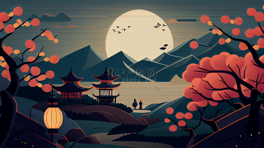 卡通踏青插画背景图片_清明节夜色踏青插画背景