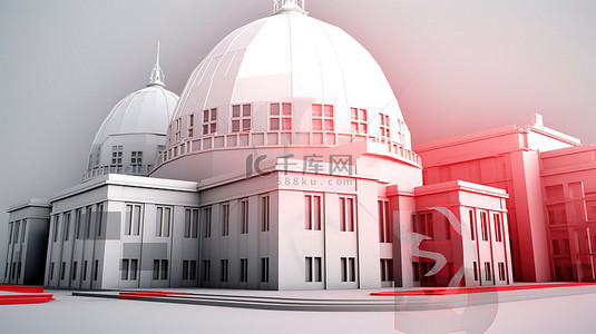 正式红色背景图片_带有醒目的 3d 红色圆顶的 lowpoly 政府大楼