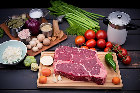 新鲜食材背景图片_用于烹饪的新鲜食材蔬菜和肉类