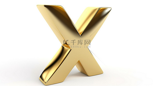 金属字背景图片_闪闪发光的金色金属字母 x 在白色背景下的 3d 渲染中描绘