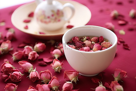 茶背景图片_这杯茶上有一杯干玫瑰花