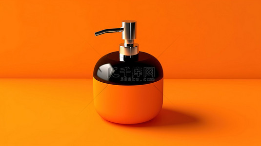 3D 渲染的单色皂液器在大胆的橙色背景上