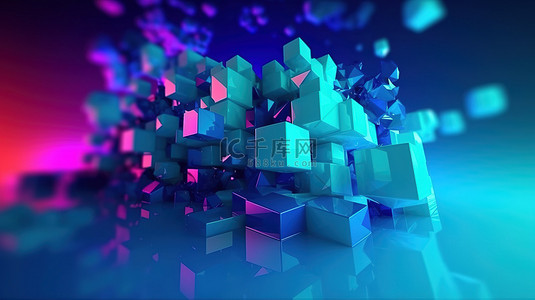科技渐变光感几何背景图片_现代壁纸明亮的蓝色抽象背景在 3d 渲染与彩色调色板
